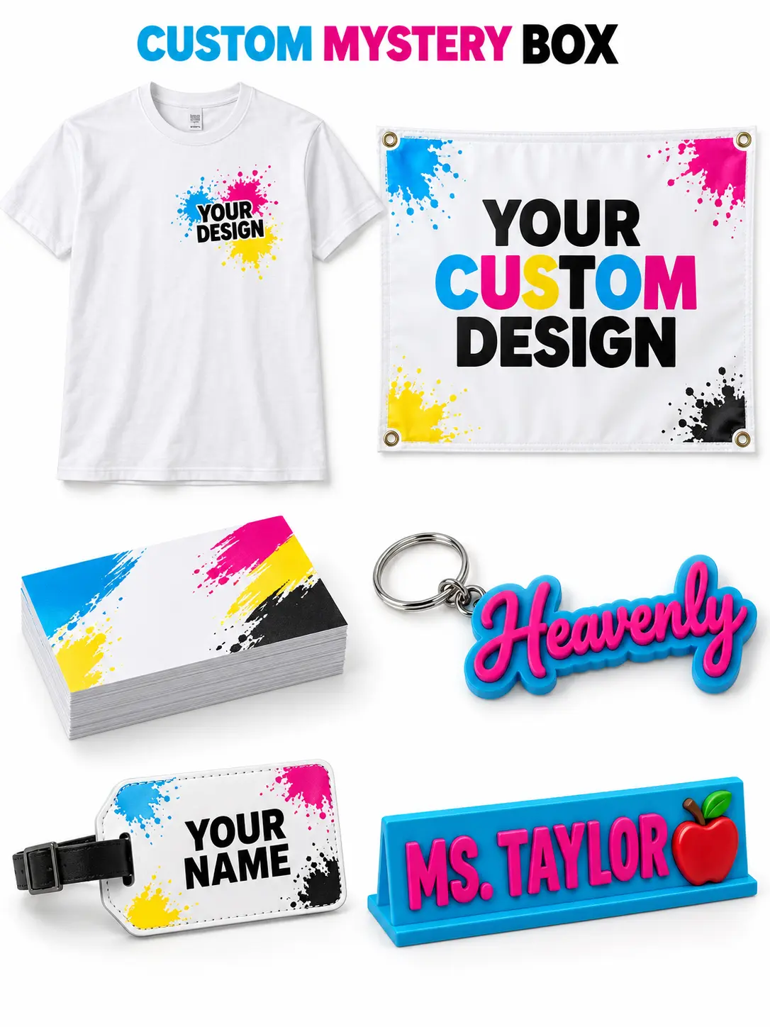 What's in the Box - Custom Shirts,Hoodies, Business Cards, Banners and more Mystery Boxes