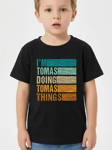 Custom "I'm [Name] Doing [Name] Things" Kids T-Shirt Retro Striped Personalized Name Graphic Short Sleeve Cotton Tee for Boys Girls