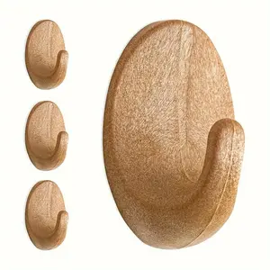 3pcs Plastic Wood Grain Hooks, Adhesive Hooks Without Drilling, Oval-shaped Adhesive Hooks, Wall-mounted Key Hooks, Hooks For Towels, Clothes, And Bags - For Use In The Kitchen, Bathroom, And Behind Doors