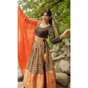 Bridget Olive and Orange Print Lehenga Choli Set