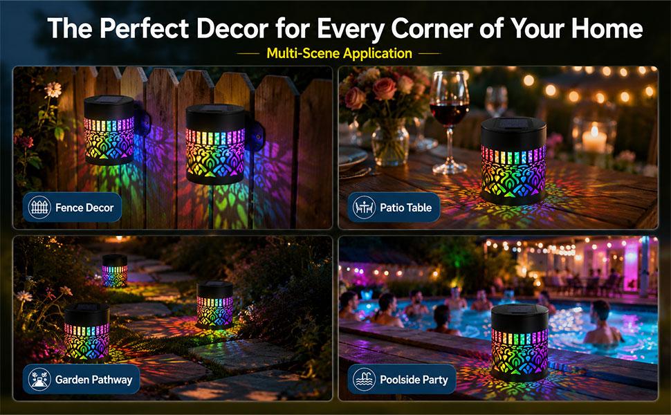 Sturdy Metal RGB Solar Mandala Projector Wall Lamps - Solar-Powered IP65 Waterproof Fence Lights with Artistic Glow, RGB Lights for Garden Halloween Decor, LED Outdoor Lighting