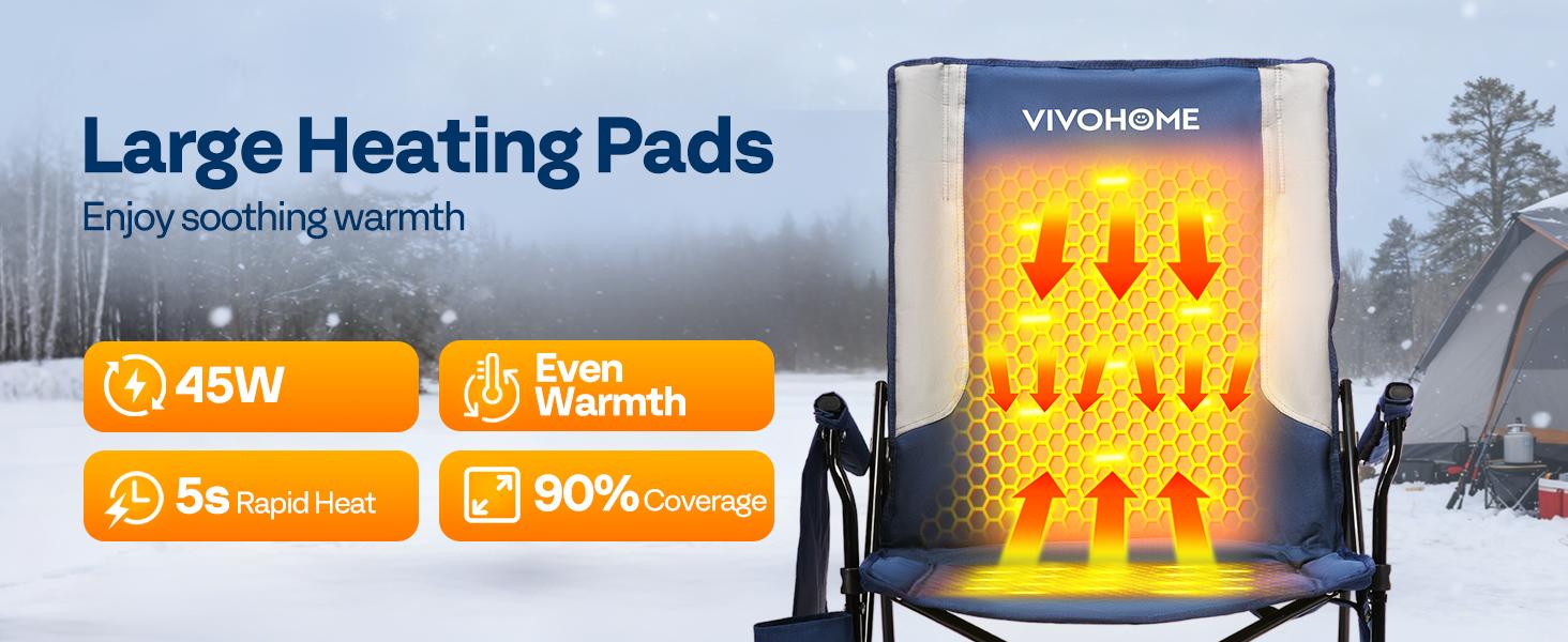 VIVOHOME 45W Padded Heating Rocking Camping Chair, Heated Oversized Portable Lawn Chair for Outdoor Sports, 3 Levels of Heat, Overheat Protection System VIVOHOME 45W Padded Heating Rocking Camping Chair, Heated Oversized Portable Lawn Chair for Outdoor Sports, 3 Levels of Heat, Overheat Protection System