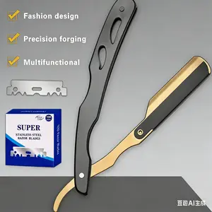 Professional Straight Razors for Men Navajas Para Barbero Barber Straight Razor Kit with Neck Duster Brush and 100 Pieces Double Edge Blades for Hair Salons, Gifts