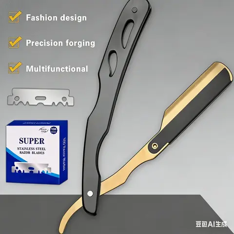 Men's Professional Barber Straight Razor Kit - Durable Stainless Steel Single Blade Razor, Lightweight Handle, 100 Wax Paper Blades, Soft Neck Brush, Ideal for Birthdays, Thanksgiving Mens Gifts, Clean Shave Equipment