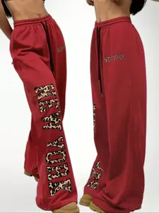 Women's Casual Sporty Pants, Leopard Print Graphic New York Pattern, Drawstring Loose Wide Leg, All Season Wearable Women's Long Pants