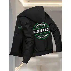 Bmuvlss Men'S Brazilian-Made Jacket - MADE IN BRAZIL Zip-Up Hooded Coat, Slim Fit Lightweight Outerwear with Front Pockets, Formal & Casual Outerwear for Fall/Winter (Dark Grey/Black) - Brazilian Fashion Clothing, Fall Winter Apparel, Sleek Design