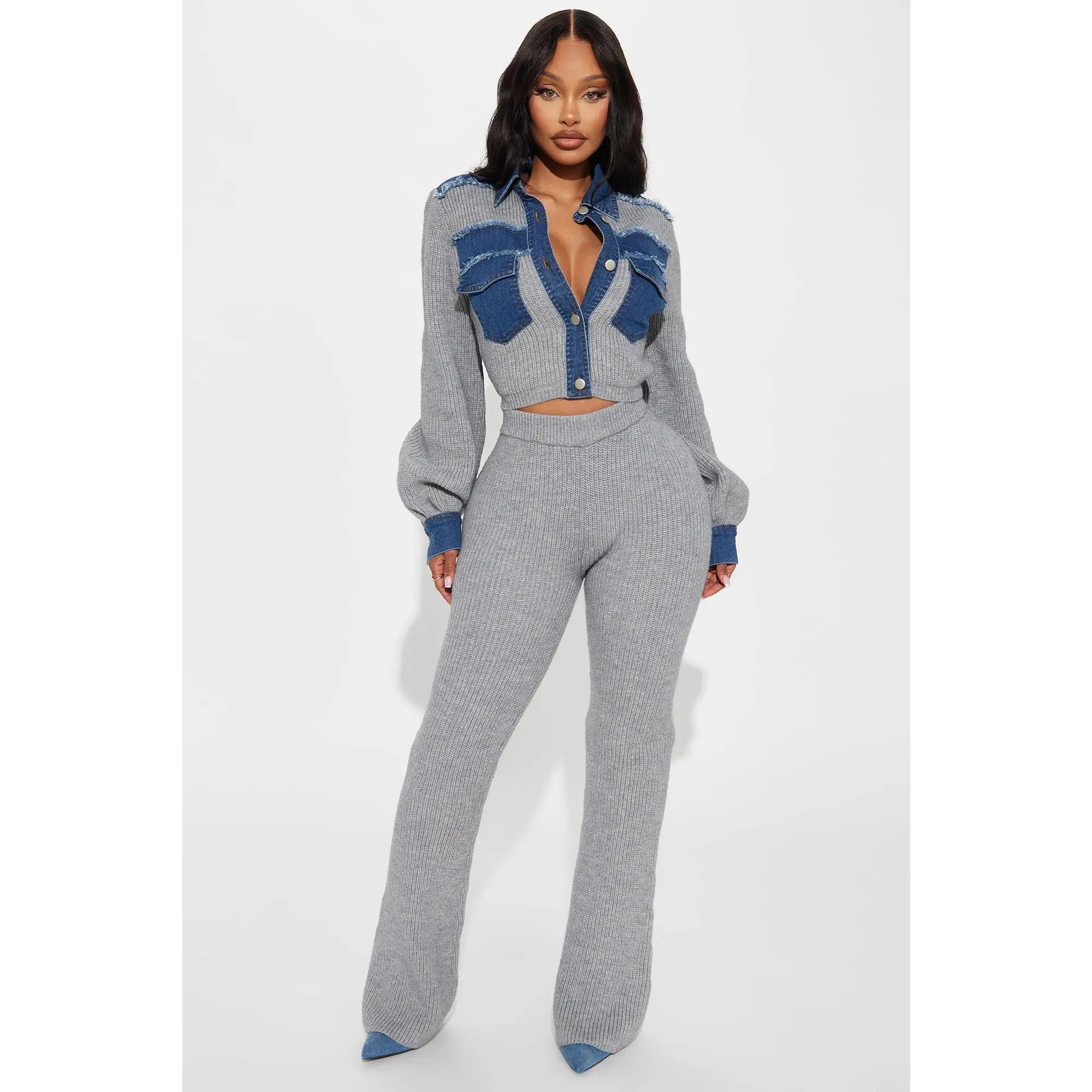 Sweet Chaos Sweater Pant Set - Grey/combo