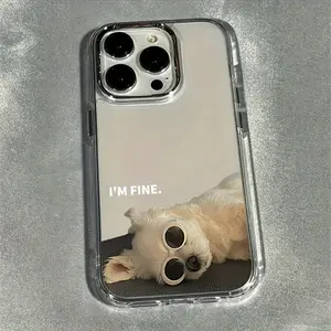 Metal Frame Transparent Large Hole iPhone Case, Anti-Slip Dog Pattern Phone Cover, Fits iPhone 17-17promax/15/16/16promax/17/17promax