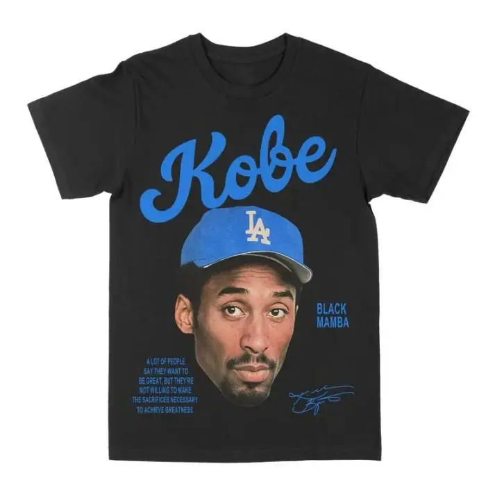 Youth and Adult Kobe Black Mamba Dodgers Graphic Tee, Y2K Rap Streetwear T-Shirt, Unisex Crew Neck, Vintage Hip-Hop Graphic, Sports Style, Casual Cotton Fit