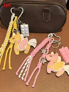 Dreamy and cute unicorn shaped pendant, multifunctional woven tassel knot decoration, designed with simulated chocolate and star elements, lightweight and easy to carry, suitable for dates and parties, Bag Charm Keychain
