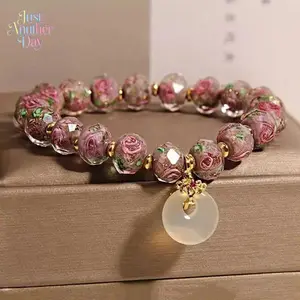 Women's Luxury Handcrafted Glass Bead Bracelet - Peace Knot, Rose Flower Design, Stylish Mother's Day Gifts Accessory for Casual, Formal Wear (Sports & Outdoor, Camping & Hiking, Picnicware Companion)