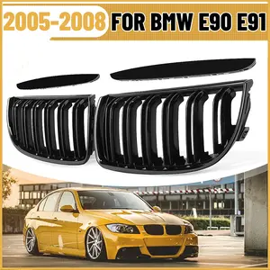 Bmw E90/e91 (2005-2008) Front Grille Chrome Dual Bars, Racing Grill Engine Hood Eyelid, Upgrade Front Kidney Grille