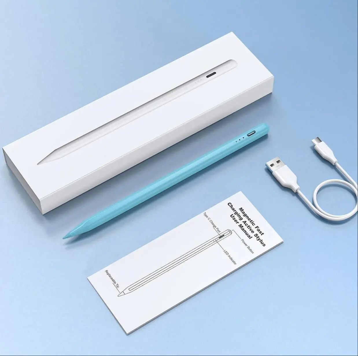 Active Stylus Pen for iPad, Palm Rejection USB C Charging No Lag Tablet Pencil BLUE
