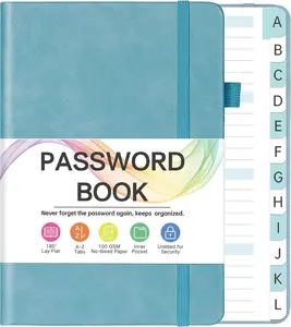 Password Book with Alphabetical Tabs, Password Keeper with Color Pages, Password Notebook Organizer for Computer & Website Logins, Gifts for Home and Work, 5.3" X 7.7", Blue