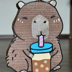 Piñata Capibara con Vaso Piñata Infantil Hecha a Mano 17x12x3 in Tamaño Mediano para Fiestas de Cumpleaños