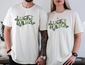 Retro St Patricks Day Shirt, Lucky Mama T-shirt, Lucky Dada Crewneck, Saint Patricks Day Gift Matching Family Tee
