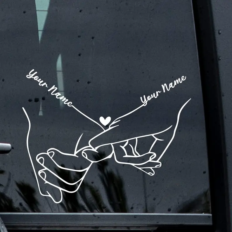 Couples Hands Car Decal - Holding Hands Car Decal - Personalized Couples Car Decal
