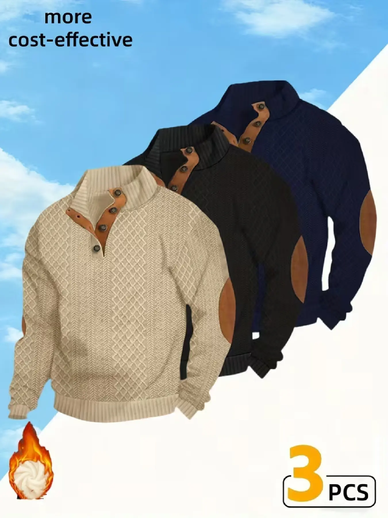 Men's Fall Winter Vintage Argyle Half High Neck Knit Sweater Set, 3 Piece, Warm and Fine Texture, Perfect Gift for Men