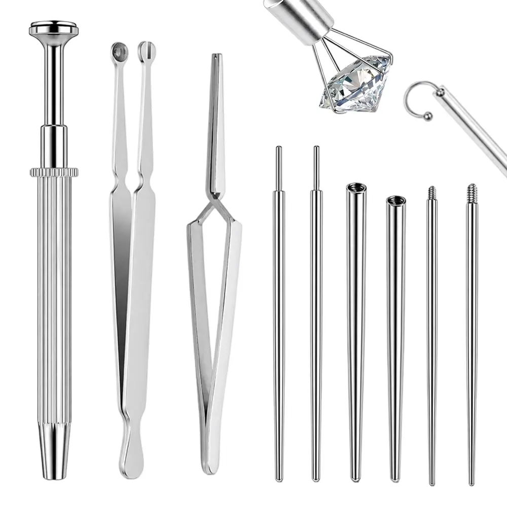 9Pack Silver Ball Grabber Tool, 14G 16G 18G Taper for Changing Jewelry Surgical Steel Flat Back Earrings Threader Tool Insertion Pin, Body for Ear Rook Conch Nose Lip Jewelry Removal - Home Improvement.