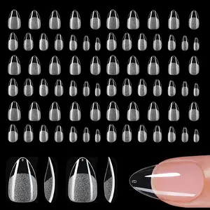 120pcs Short Almond Gel Press-On False Nails, Transparent Full Coverage Pre-Designed Tips, 12 Sizes, DIY Nail Art Supplies