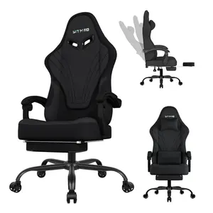 Gaming Chair Fabric, Ergonomic Computer Chair with Footrest, Video Gamer Chair with Pocket Spring Cushion,Linkage Armrests and Headrest Lumbar Support,Swivel Height Adjustable Office Chair for Adults