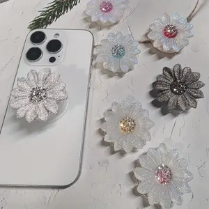 Sparkling Diamond Flower Phone Push Pull Stand - Creative Folding Lazy Stand, Stable Phone Holders, Stable Phone Rack, ABS Material, Adhesive Back for Secure Grip