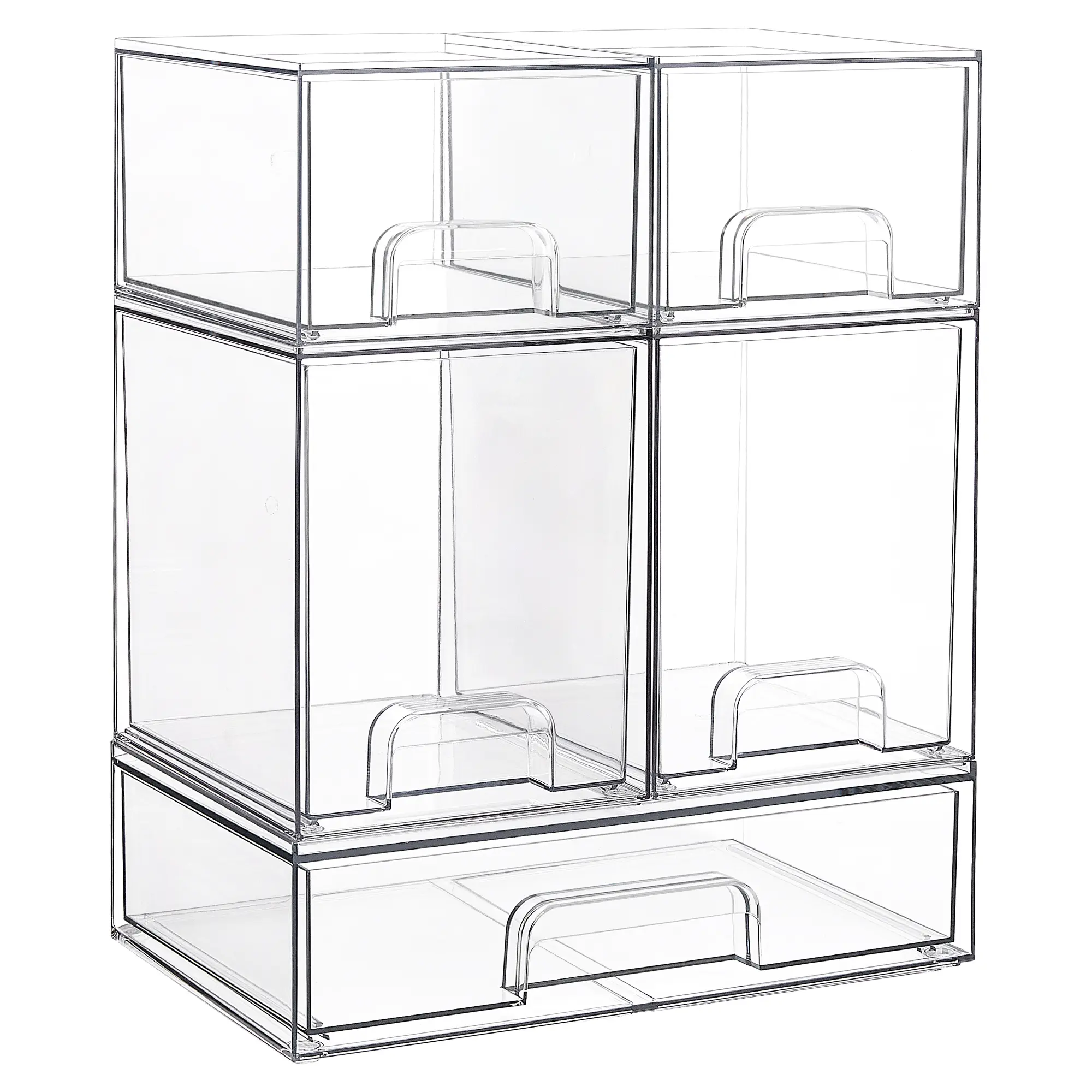 [Video Only] Vtopmart Stackable Storage Drawers Set of 5&8 Clear Plastic Organizer Bins for Nursery Bottles Beauty Supplies Vanity Bathroom Cabinet Pantry, Multi-Size Flexible Design BPA-Free Safe