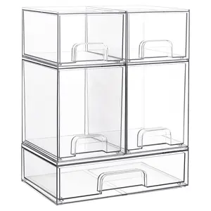 [Video Only] Vtopmart Stackable Storage Drawers Set of 5&8 Clear Plastic Organizer Bins for Nursery Bottles Beauty Supplies Vanity Bathroom Cabinet Pantry, Multi-Size Flexible Design BPA-Free Safe