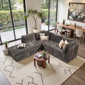 ALTRIGUS 5PCS Cloud Sectional Couches With Ottoman for Living Room,Oversized Corner Modular Sectional Sofa Set 5 Seats Corduroy Fabric Plush Design,Free Combination