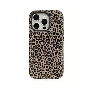 Fashion Leopard-pattern Phone Case, 2 in 1 Shockproof Phone Protective Cover, Phone Accessories Compatible with iPhone 11 12 13 14 15 Pro Max Compatible with Samsung Galaxy S25