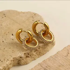 Interlocked Double Huggie Hoop Earrings