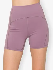 High Waisted Compression Bike Shorts with Flatlock Seam Details - Lavender