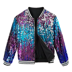 Girls Sequin Jacket Long Sleeve Kids Bomber Coats with Pockets