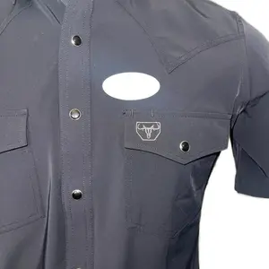 Platini#2 Short Sleeve Shirts with Button Front and Pockets, Dark Gray Color, Casual Style