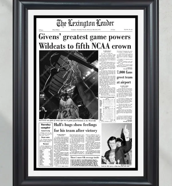 1978 Kentucky Wildcats NCAA College Basketball Champions Poster Print Front Page Newspaper - POSTER NO FRAME