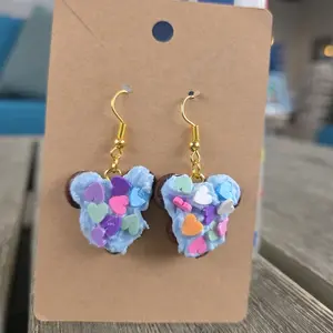 Handmade Mickey Earrings ~ Brown w/ Blue Frosting w/ Hearts