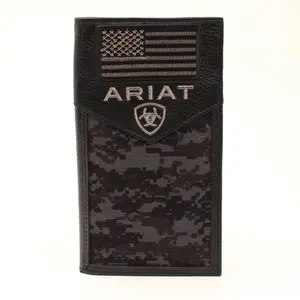 Rodeo Wallet – Black Leather with Digital Camo & USA Flag Patch