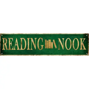 Vintage Reading Nook Metal Tin Sign 4x16 in Rustic Perfect for Home Cabin Porch or Bedroom Decor Ideal Holiday Gift Home Wall Art Decor