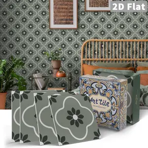 12/24-piece Bohemian style self-adhesive wall tiles - Waterproof vinyl wallpaper, floral and geometric patterns easy to peel and stick, durable home decor, bathroom wall tiles, kitchen backsplash, modern decor, floral tile design.