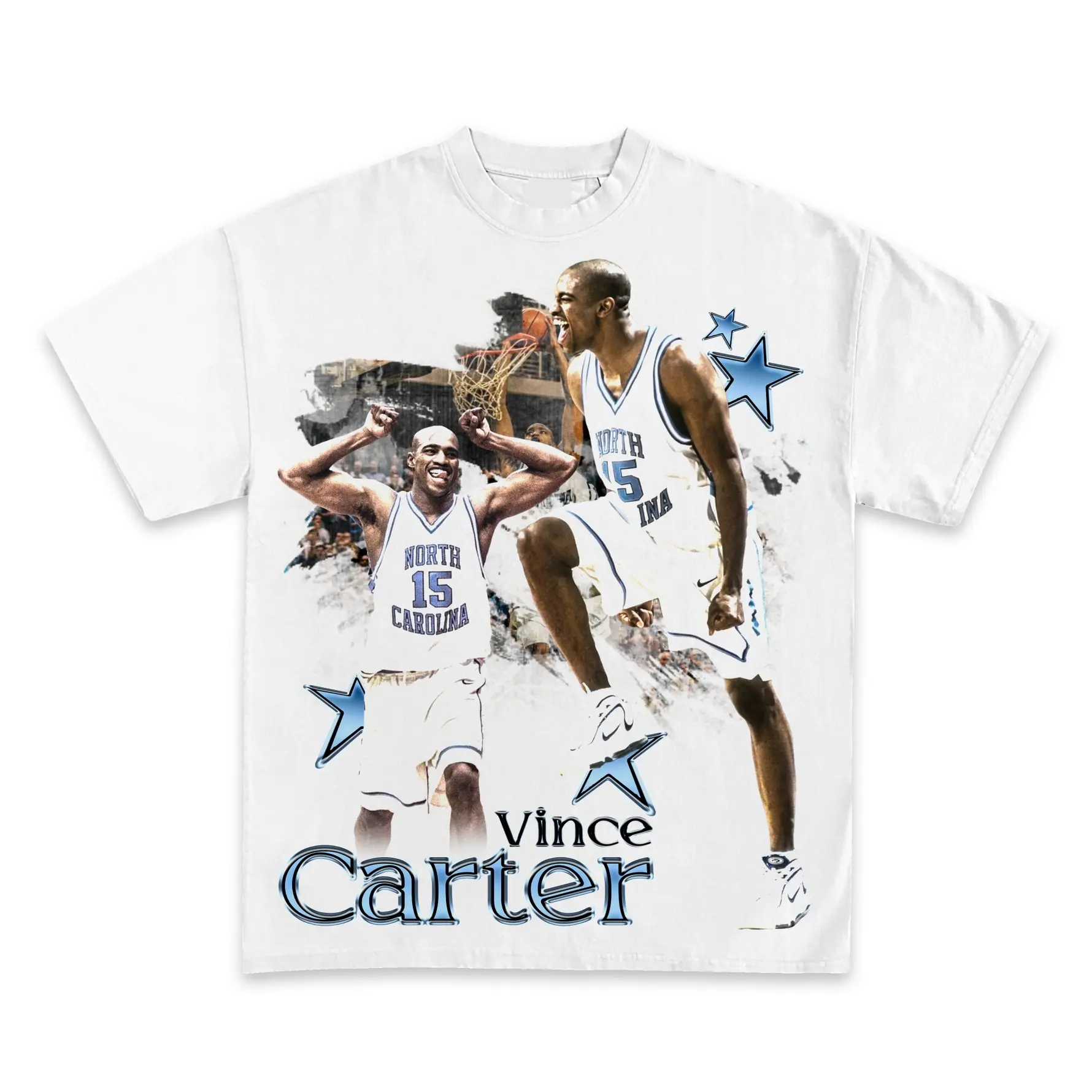 Women's Vince Carter UNC Tar Heels Graphic Bootleg T-Shirt - Relaxed Fit, Shortsleeve, Stylish, Classic Round Neck Streetwear Top, Casual