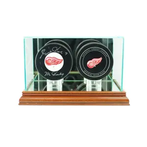 Perfect Cases  Double Hockey Puck Display Case- Walnut