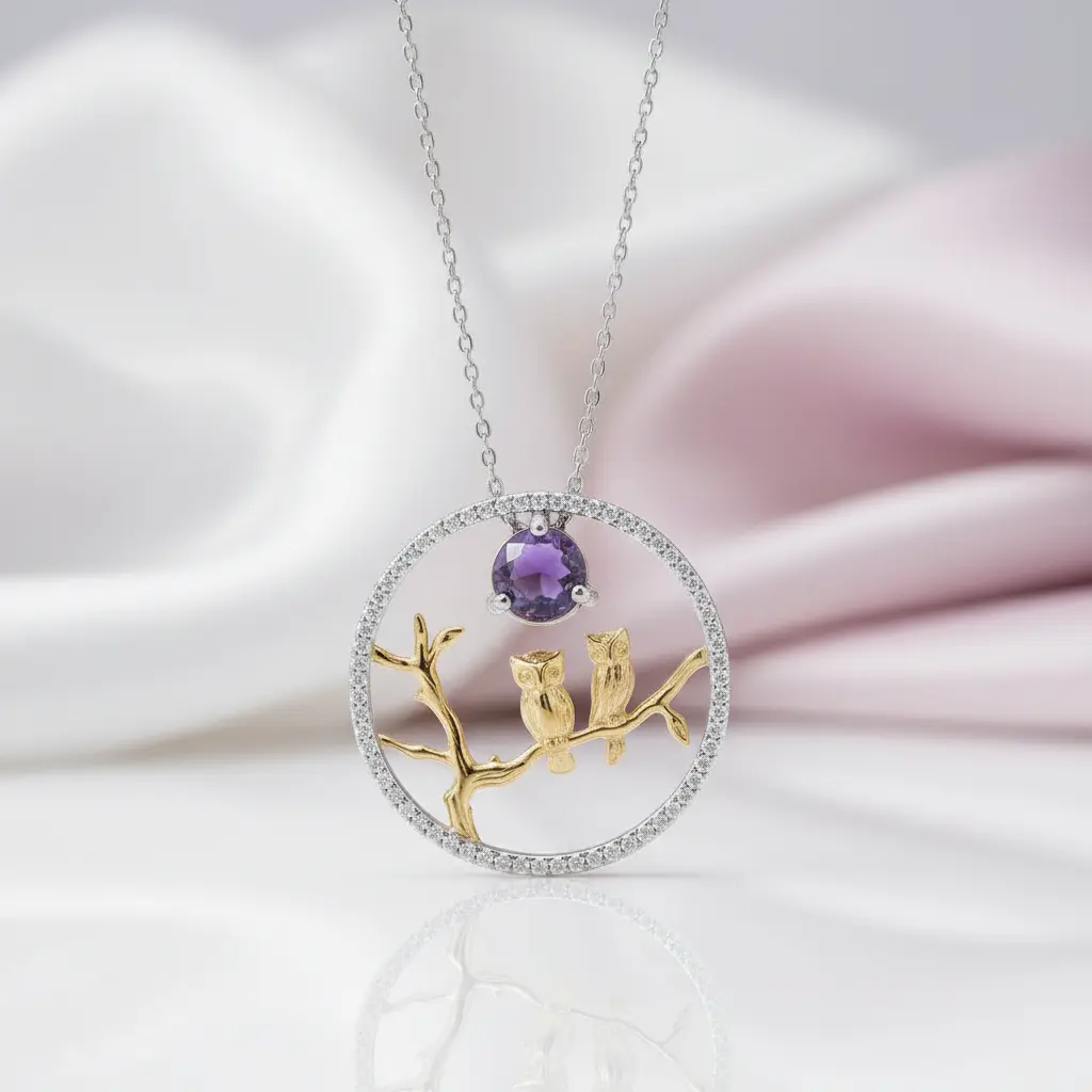 Owl Moon Amethyst and Ethiopia Opal Necklace