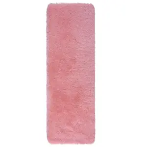 2 x 8 ft Polyester Pink Rectangular Indoor Solid Modern Fluffy Soft Non Slip Runner Rug