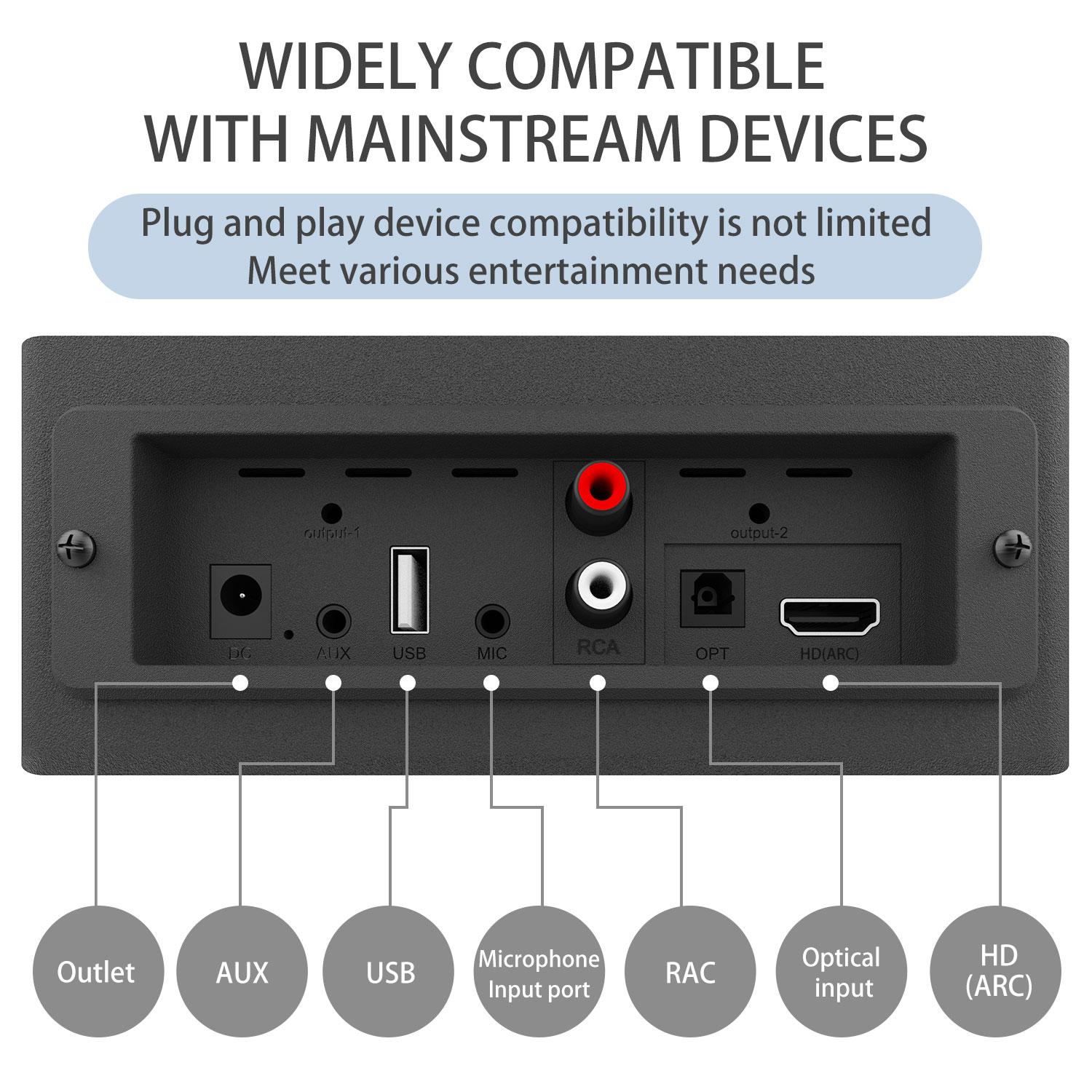 Bluetooth Soundbar With RGB Subwoofer,Heavy Bas  2.1Suround Sound System, Vertical TV speaker, Home Theater Stereo, Bluetooth 5.0, RCA/AUX(/USB/HD(ARC)/Optical Connection