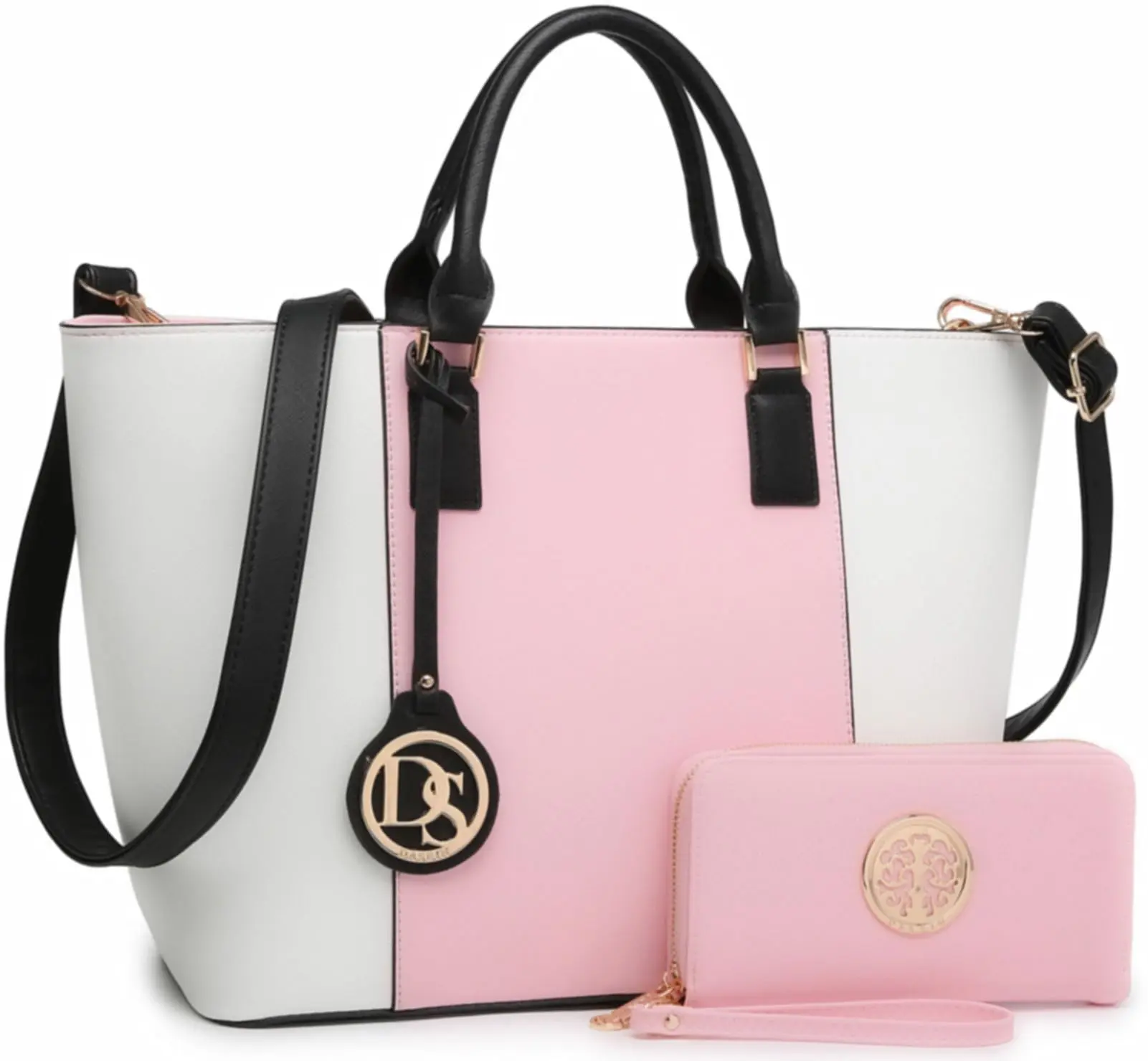 Two Tone Purses and affordable fall Handbags for Women Small Tote pink casual brown Bags with Matching Wallet and Shoulder Strap