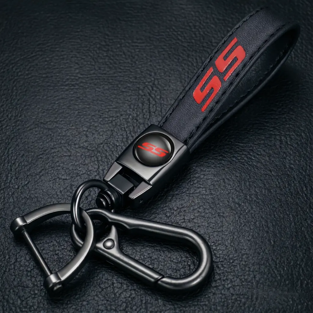 Luxury Genuine Leather Metallic Keychain Set for Chevy Malibu, Impala, Camaro SS - Soft Silicone Case, Key Ring, Buckle, Screwdriver-Installable Car Key Accessory for Classic & Modern Vehicles - Birthday Gift
