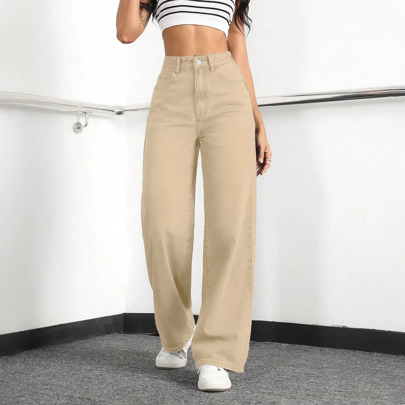 Women's Wide-Leg Jeans, Casual High-Waisted Loose Boyfriend Fit in Stretch Denim with an Elastic Tummy Control Waist, Baggy, Boyfriend Jeans, Oversize, Everyday, Bottom, Trouser, Basic, Pants, Comfortable, Style