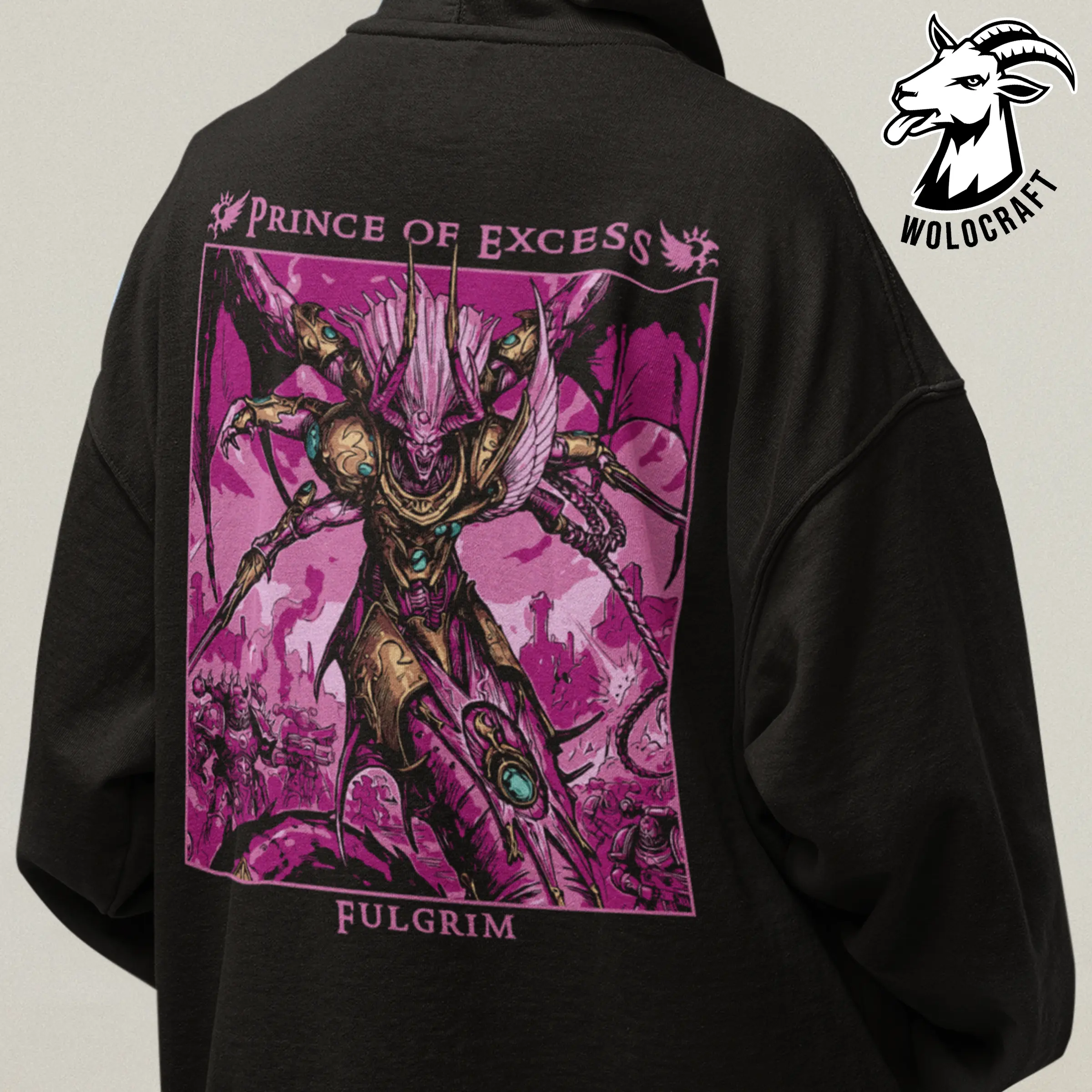 Warhammer 40K Fulgrim Hoodie | Prince of Excess Chaos Primarch Sweatshirt | Emperor’s Children Slaanesh Design | Fulgrim Graphic Hoodie | Warhammer Apparel
