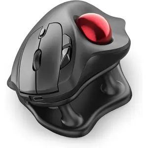 M511  Trackball , Rechargeable  Thumb-Control  with Tilt Stand, Smooth & Precision , 3 Device Connection ( or USB Receiver), for PC//Laptop-Red
