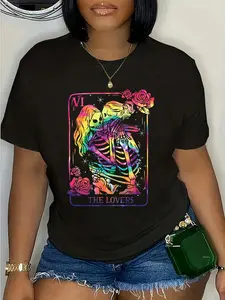 100% Cotton The Lovers Tarot Card Goth Tie Dye Kissing Lesbian Skeletons T-Shirt